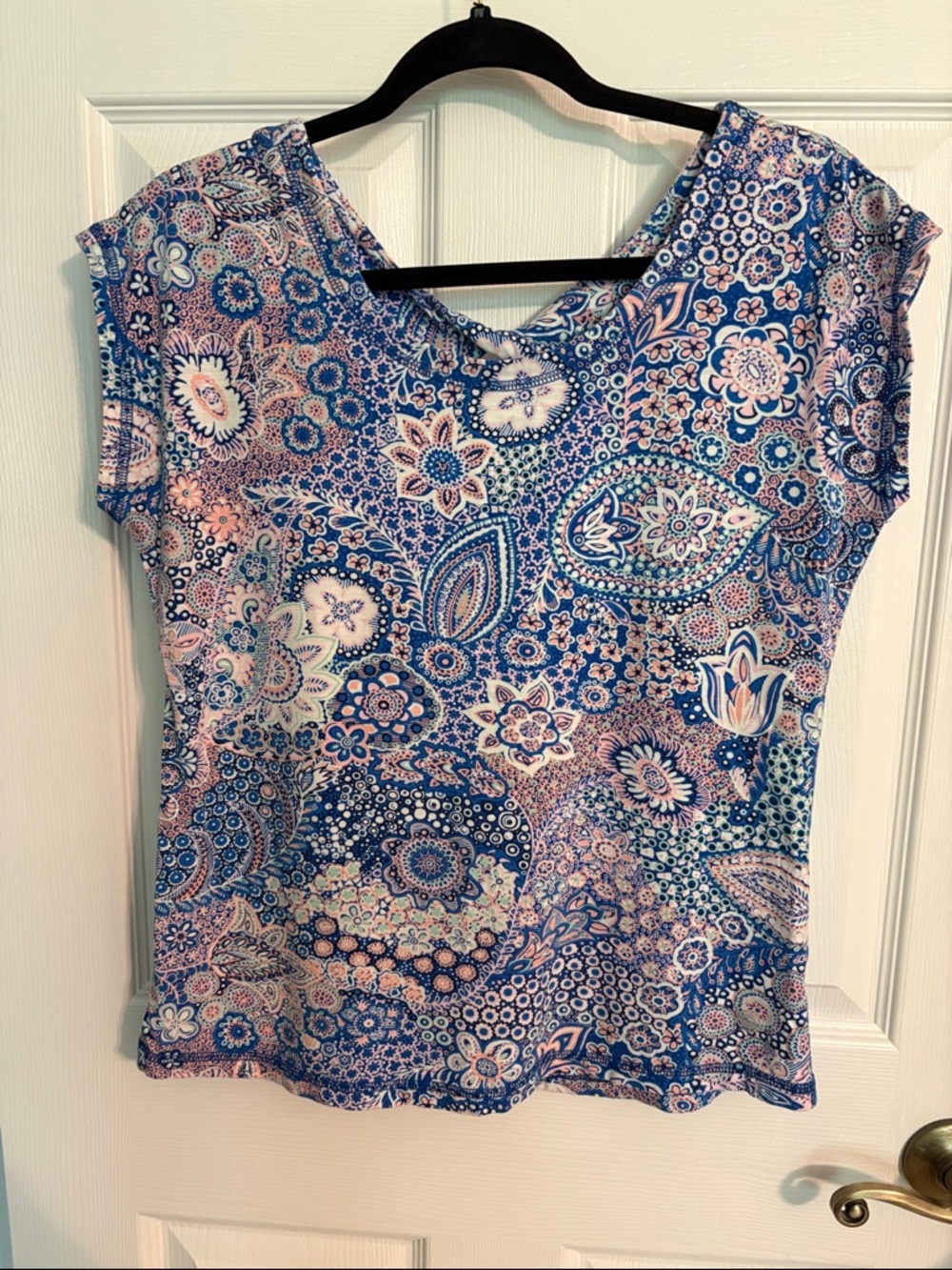 Talbots Blue Paisley Print Short Sleeve Top